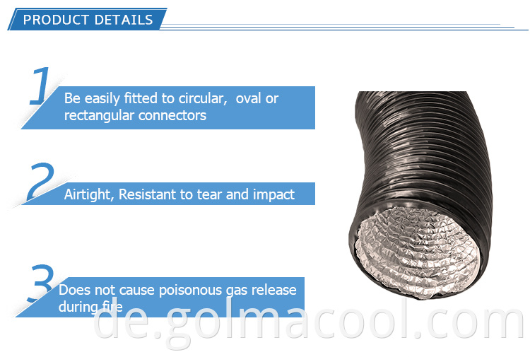 HLK-Systeme Guter Luftdichtheits-Aluminiumfolie-PVC-laminierter flexibler Belüftungs-Abluftkanal-Schlauch